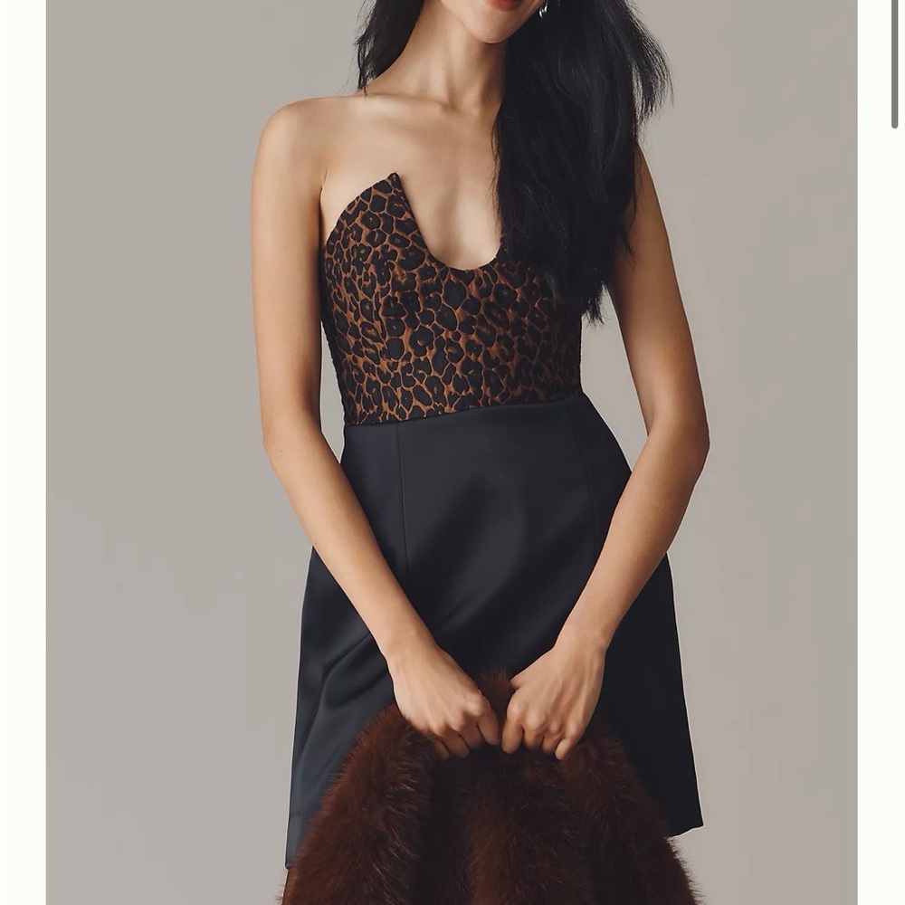 Anthropologie Black and Brown Strapless Dress